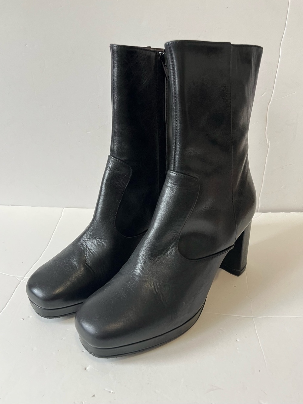 ba&sh Chelbi Classic Black leather Mid-Calf Platform Heel Boots size 38/US8